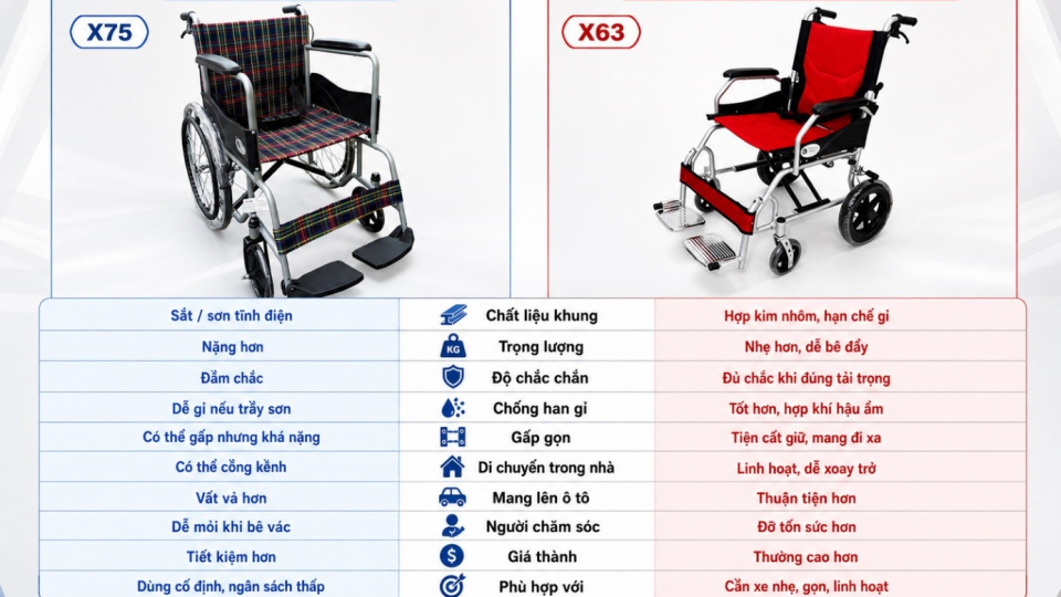 So sánh xe lăn tay hợp kim nhôm và xe lăn sắt: Nên chọn loại nào?